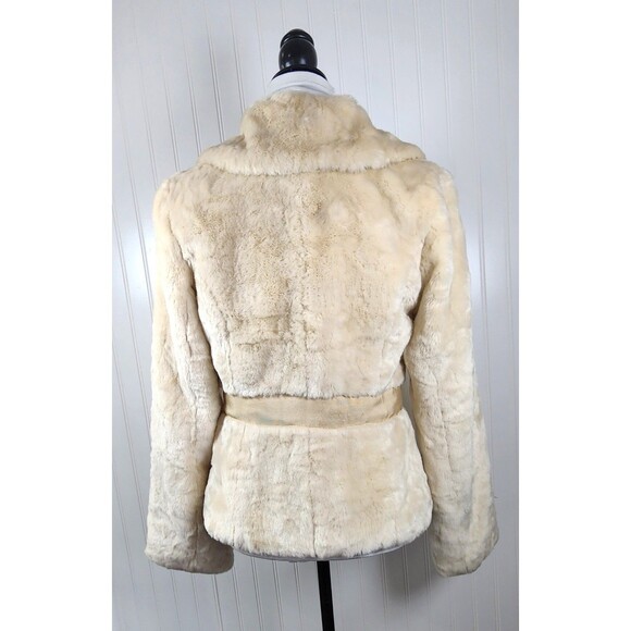Beth Bowley Cream Faux Fur Jacket With Rose Accent Womens Size M Lined - Picture 4 of 15